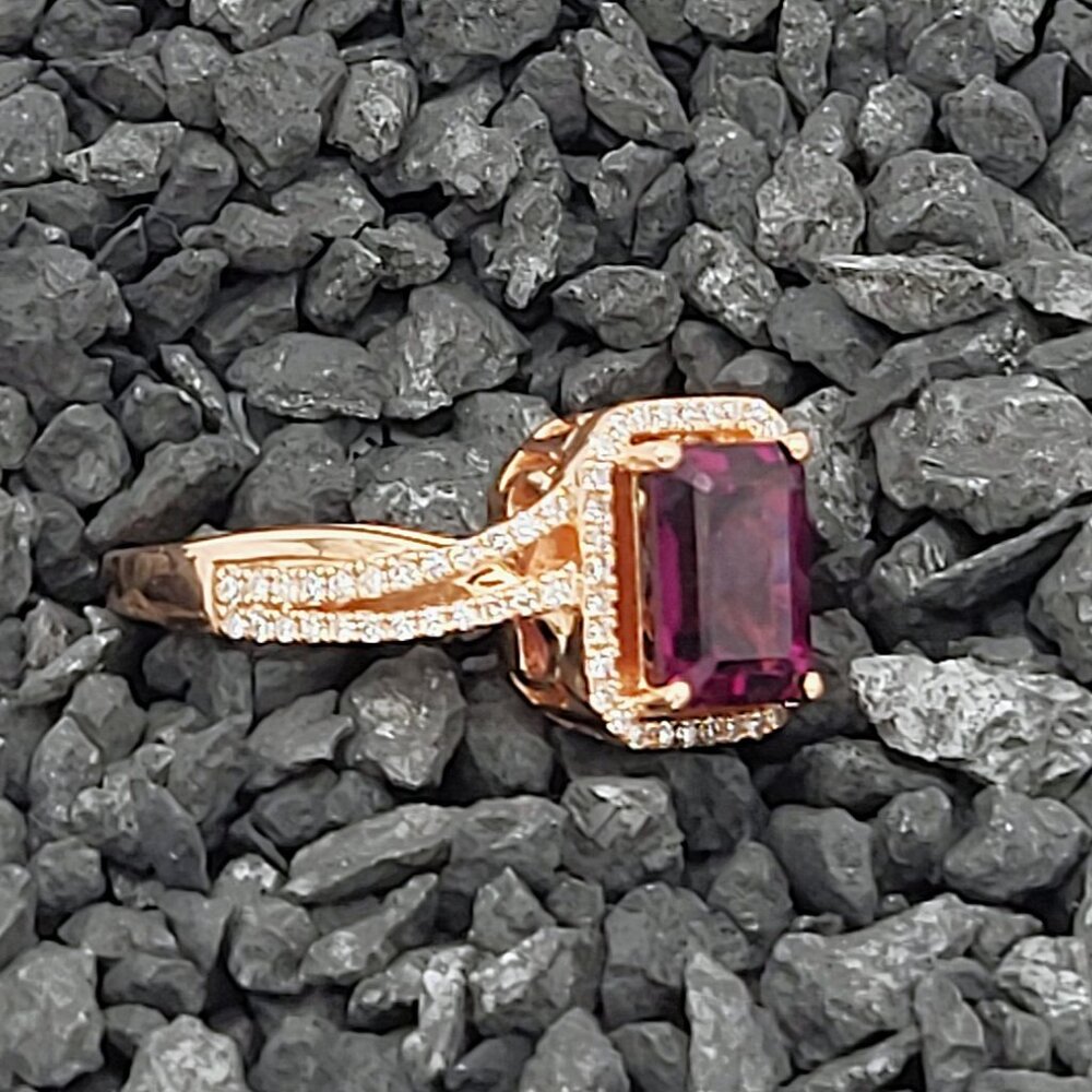 Effy Rhodolite Garnet and Diamond Ring in 14kt Rose Gold  Size 6.75 - Picture 2 of 6